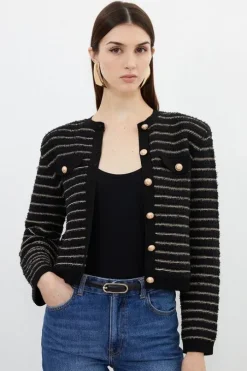 Textured Military Trim Knit Jacket