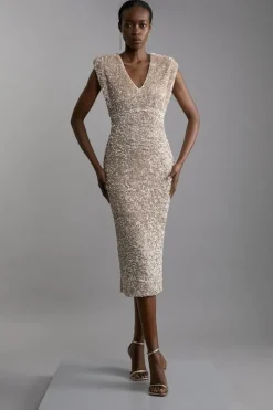 Textured Sequin Sleeveless Midi Dress