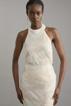 Textured Sequin Woven Halterneck Top