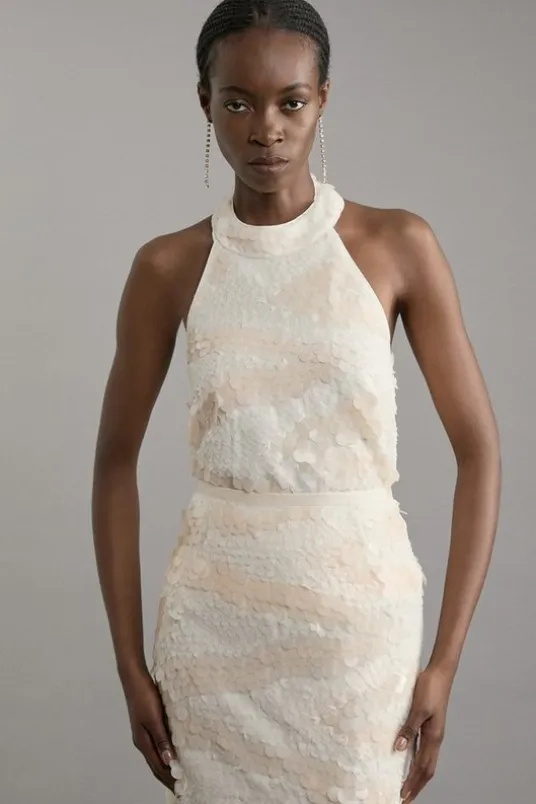 Textured Sequin Woven Halterneck Top