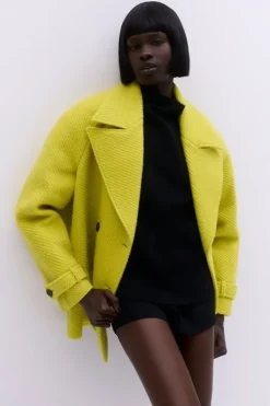 Textured Wool Blend Short Pea Coat