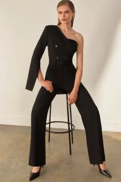 The Founder Compact Stretch One Shoulder Tailored Jumpsuit