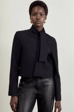 The Founder Compact Stretch Cropped Tie Neck Tailored Blazer