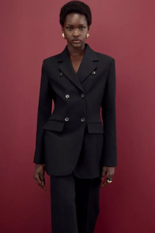 The Founder Compact Stretch Tailored Double Breasted Blazer