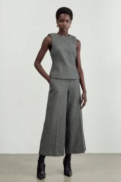 The Founder Herringbone Straight Leg Cropped Pants