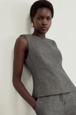 The Founder Herringbone Tailored Embellished Top