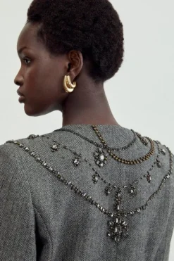 The Founder Herringbone Tailored Embellished Blazer