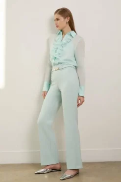 The Founder Petite Compact Stretch High Waisted Belted Straight Leg Pants
