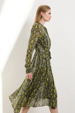 The Founder Petite Snake Print Viscose Georgette Woven Midi Dress