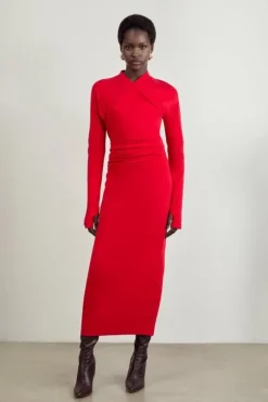 The Founder Petite Soft Touch Jersey Asymmetric Neck Midi Dress