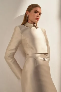 The Founder Satin Twill Cropped Wrap Tailored Jacket