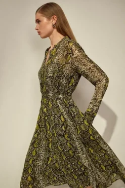The Founder Snake Print Viscose Georgette Woven Midi Dress