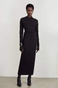 The Founder Soft Touch Jersey Asymmetric Neck Midi Dress