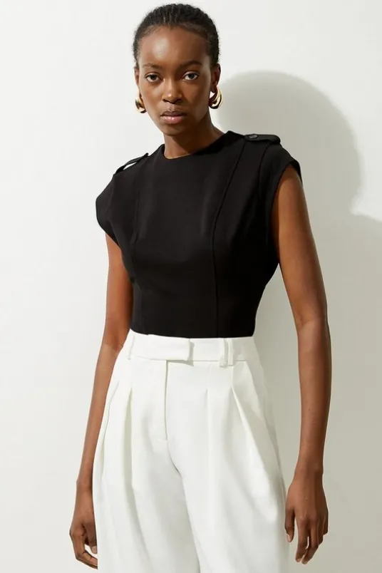 Top Stitch Detail Ponte Jersey Bodysuit