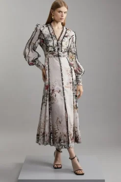 Trailing Floral Woven Plunge Maxi Dress