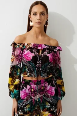 Tropical Floral Viscose Georgette Beach Top