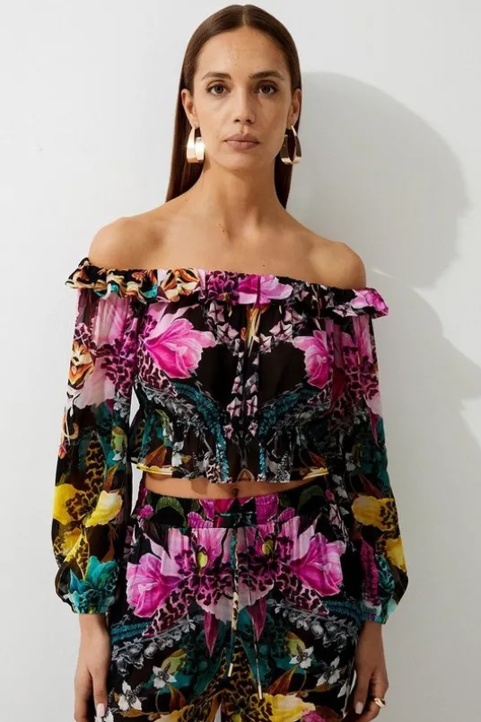 Tropical Floral Viscose Georgette Beach Top