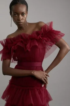 Tulle Layered Off The Shoulder Prom Dress