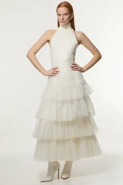 Tulle Layered Woven Maxi Skirt