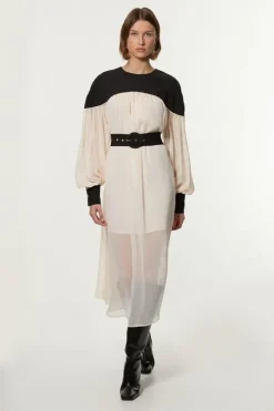 Twill Balloon Sleeve Woven Midi Dress