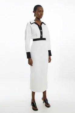 Twill Contrast Woven Midi Dress
