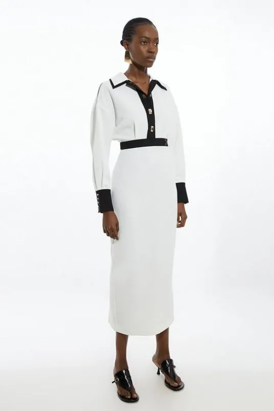 Twill Contrast Woven Midi Dress
