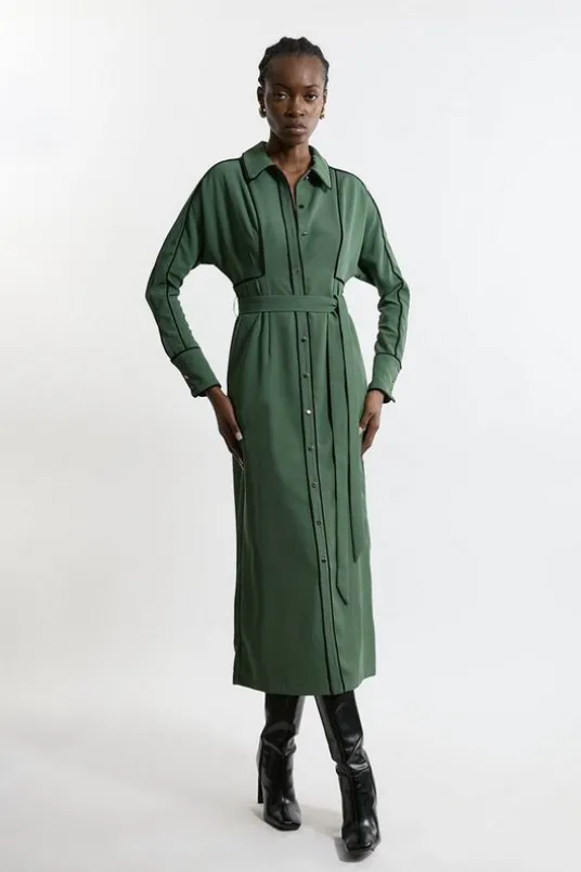 Twill Midaxi Woven Shirt Dress With Belt