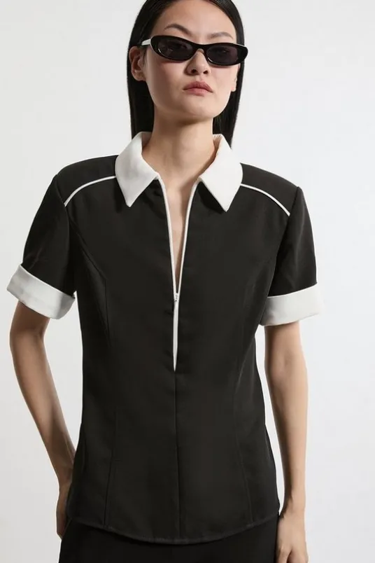 Twill Strong Shoulder Woven Top