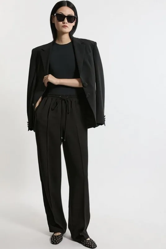 Twill Tie Waist Woven Straight Leg Pants