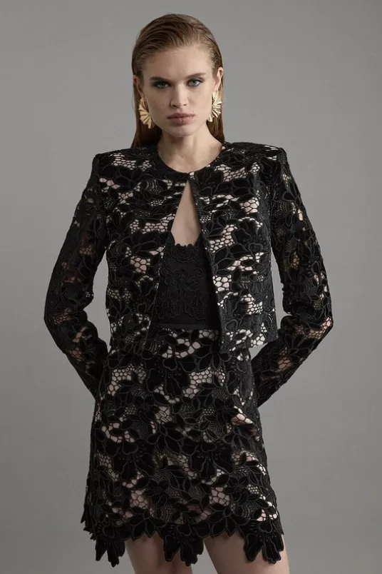 Velvet Cutwork Lace Detail Jacket