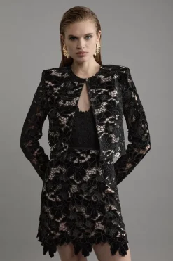 Velvet Cutwork Lace Detail Mini Skirt Co-Ord Set