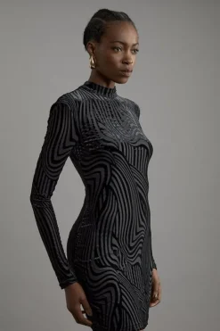 Velvet Devore Jersey Cut Out Mini Dress