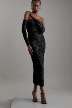 Velvet Devore Jersey Off The Shoulder Midi Dress