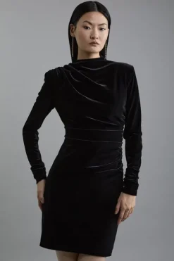 Velvet Long Sleeve Detail Mini Dress