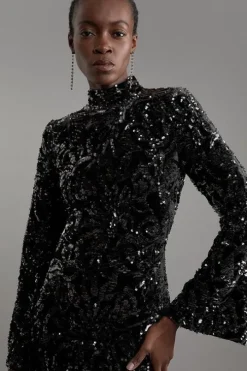 Velvet Sequin Flare Woven Mini Dress