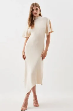 Viscose Blend Angel Sleeve Rib Knitted Midaxi Dress