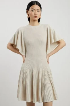 Viscose Blend Angel Sleeve Knit Skater Dress