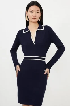 Viscose Blend Collared Knitted Mini Dress