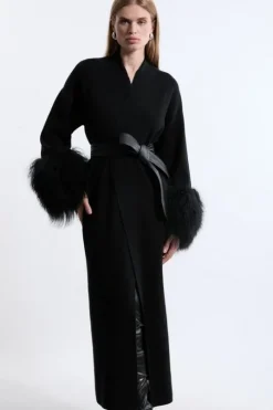 Viscose Blend Compact Knit Shealing Cuff Belted Coatigan