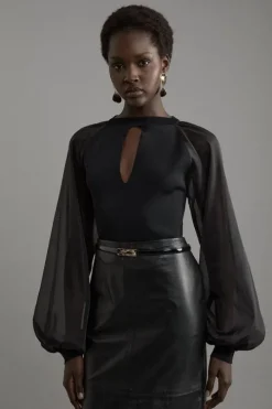 Viscose Blend Compact Knit Chiffon Sleeve Top