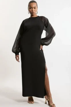 Viscose Blend Compact Knit Chiffon Sleeve Maxi Dress
