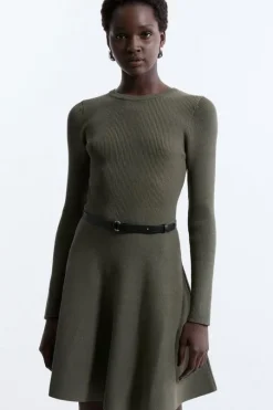 Viscose Blend Crew Neck Knitted Skater Dress