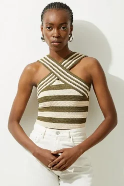 Viscose Blend Crochet Knit Cross Front Top