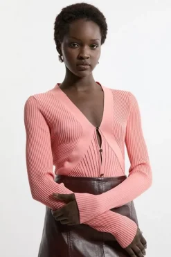 Viscose Blend Curve Rib Detail Knit Cardi