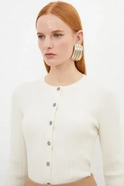 Viscose Blend Dry Handle Rib Button Through Knit Cardigan