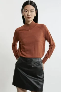 Viscose Blend High Neck Knit Sweater