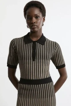 Viscose Blend Jacquard Knit Polo Top