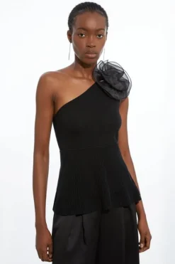 Viscose Blend Knit Asymmetric Peplum Top