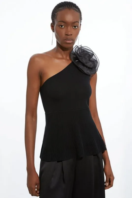 Viscose Blend Knit Asymmetric Peplum Top