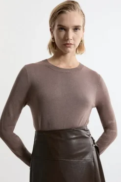 Viscose Blend Knit Crew Neck Sweater